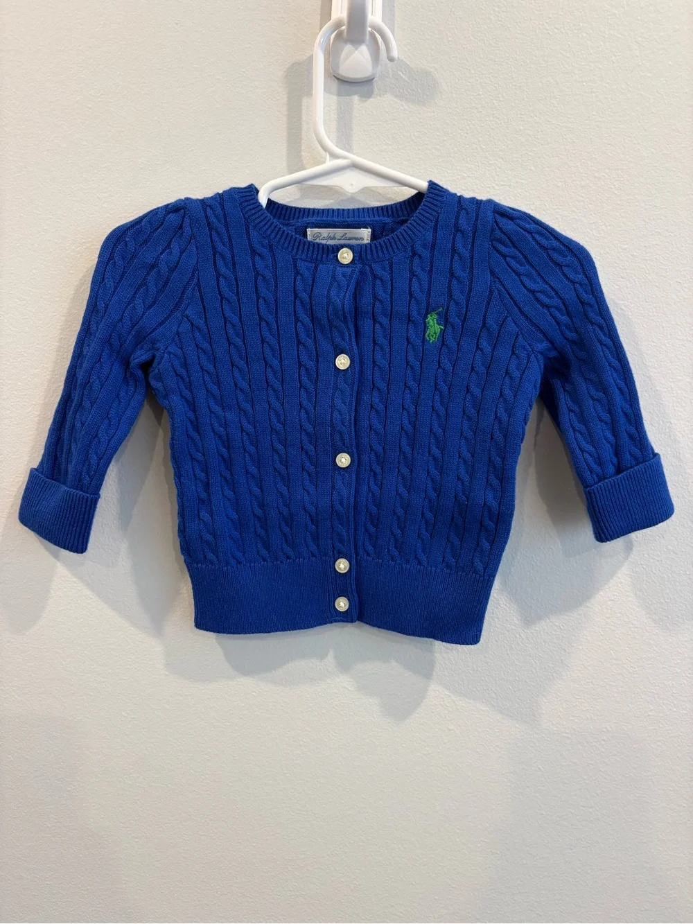 NWT Ralph Lauren Baby Girl Mini Cable Cotton Cardigan Blue 6M $55